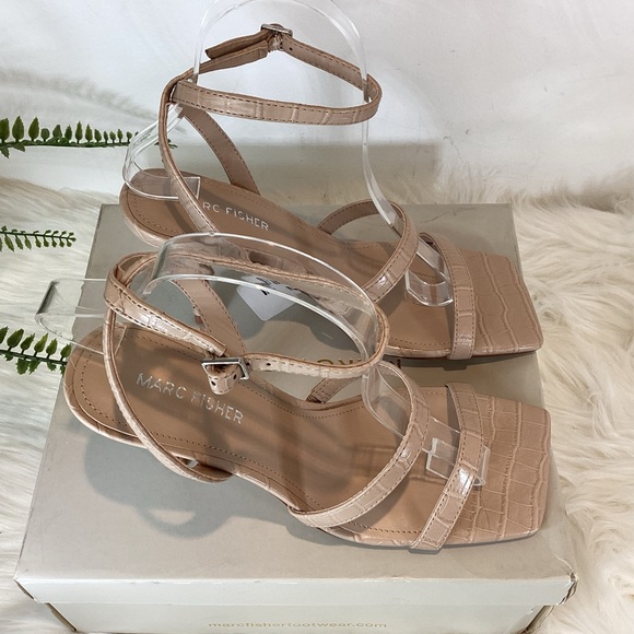 MARC FISHER DERIC2 ANKLE STRAP SQ TOE CROC EMBOSSED SANDALS NIB SZ 8 - Picture 3 of 12